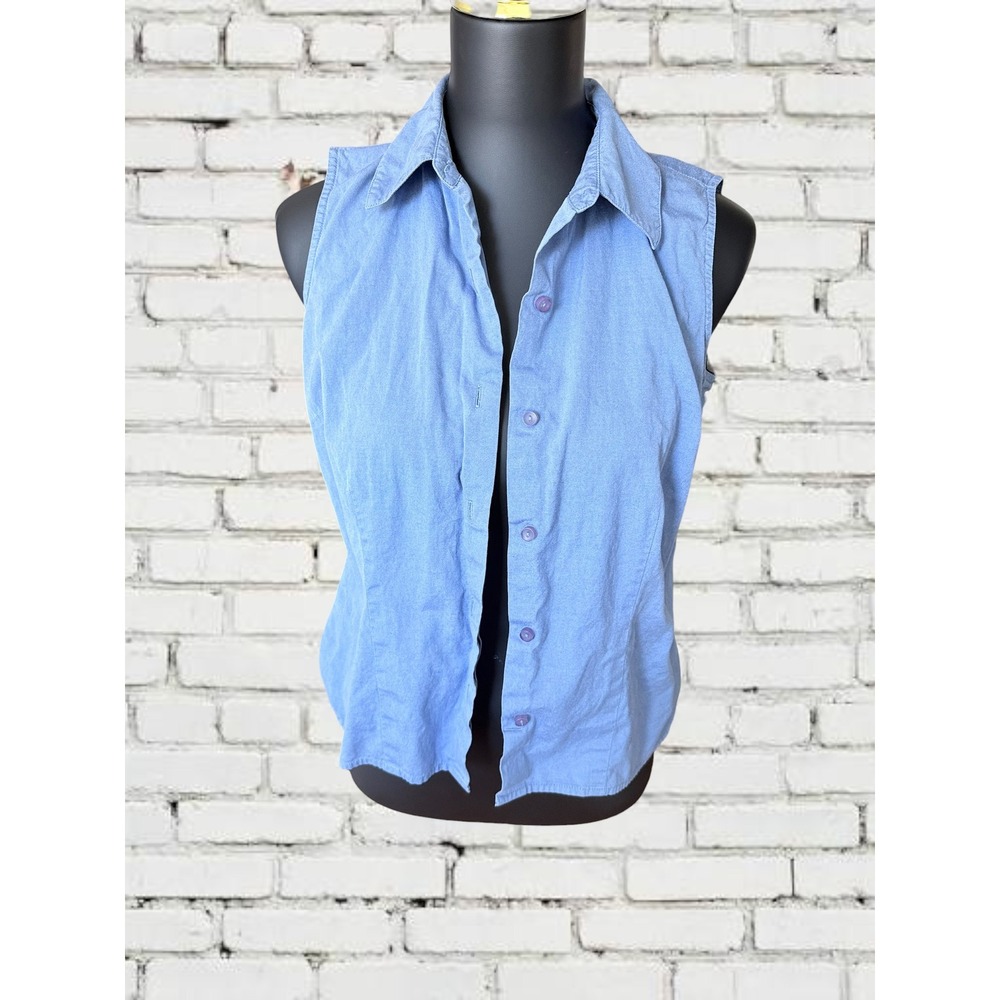 Geoffrey Beene Sport‎ Sleeveless Shirt Womens 6 Blue Cotton Button Down